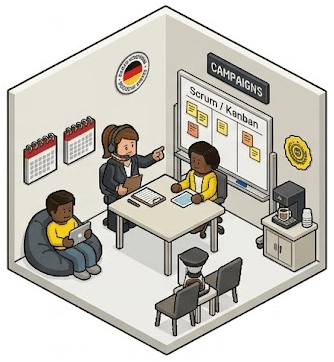 Strategy lab with campaign board