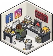 Isometric room with a fatigue burnout alert and stacked files